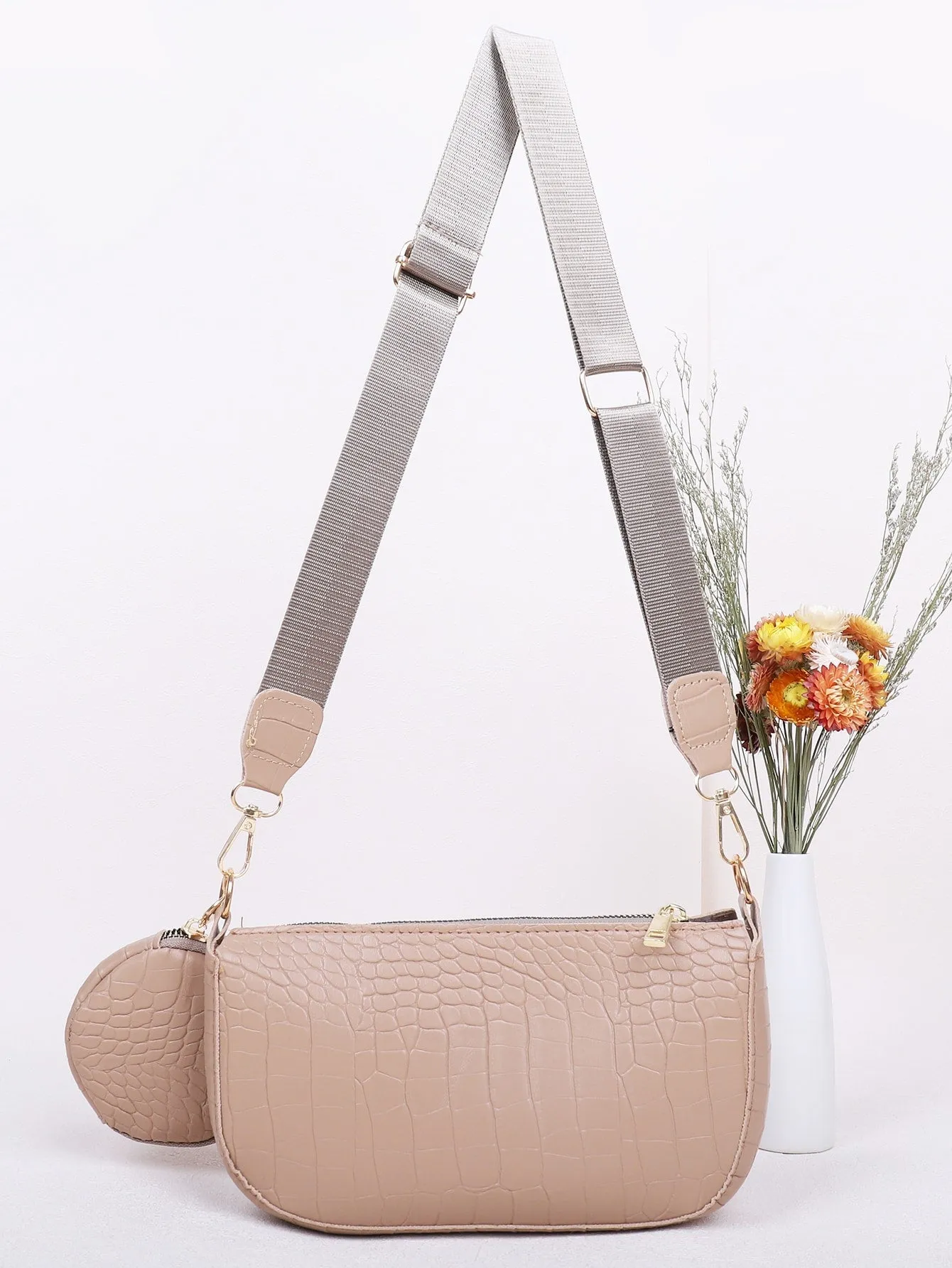 3pcs Croc Embossed Crossbody Bag Set