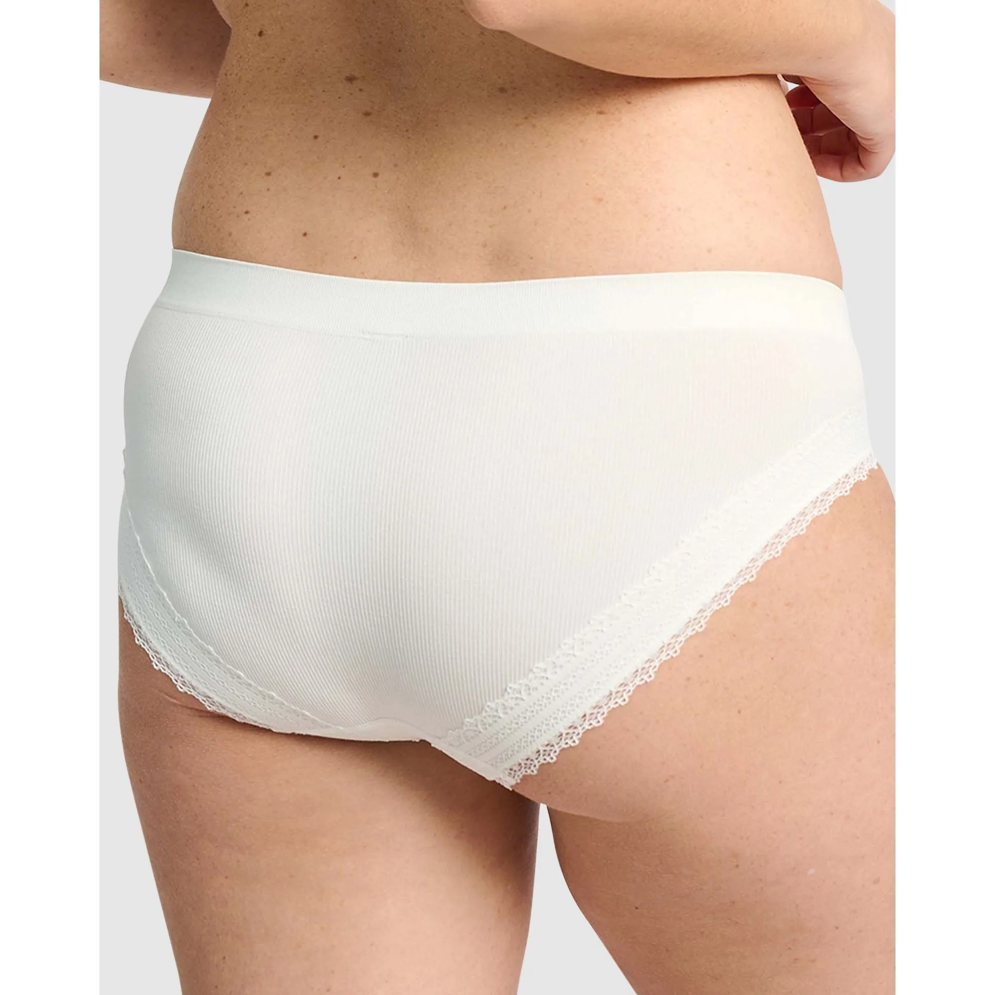 Agathe Ribbed Lace Trim Classic Brief-Ivory