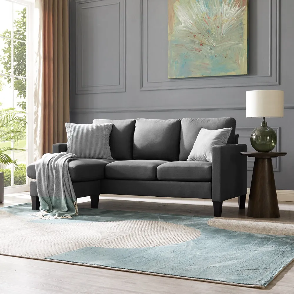 Amelia 3 Seater Fabric L Shaped Chaise Sofa - Grey