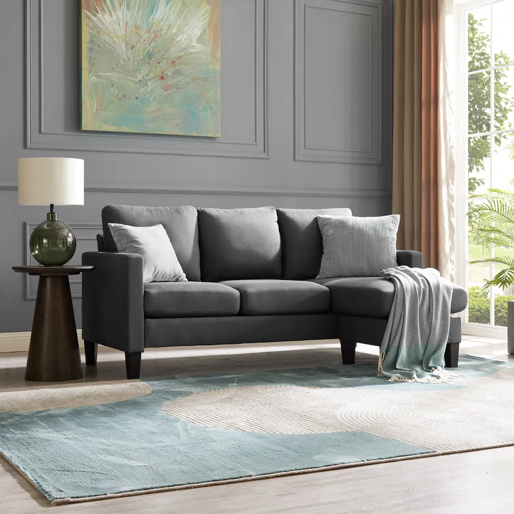 Amelia 3 Seater Fabric L Shaped Chaise Sofa - Grey
