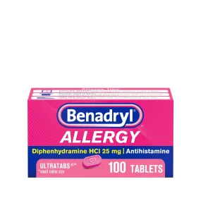 Benadryl Ultratabs Antihistamine Cold & Allergy Relief Tablets, 100Ct