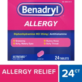 Benadryl Ultratabs Antihistamine Cold & Allergy Relief Tablets, 24Ct