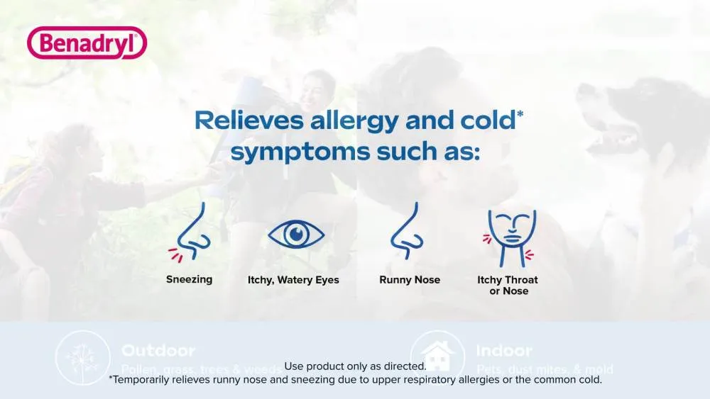Benadryl Ultratabs Antihistamine Cold & Allergy Relief Tablets, 24Ct