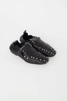 Black Leather Silver Studded Flat Loafer