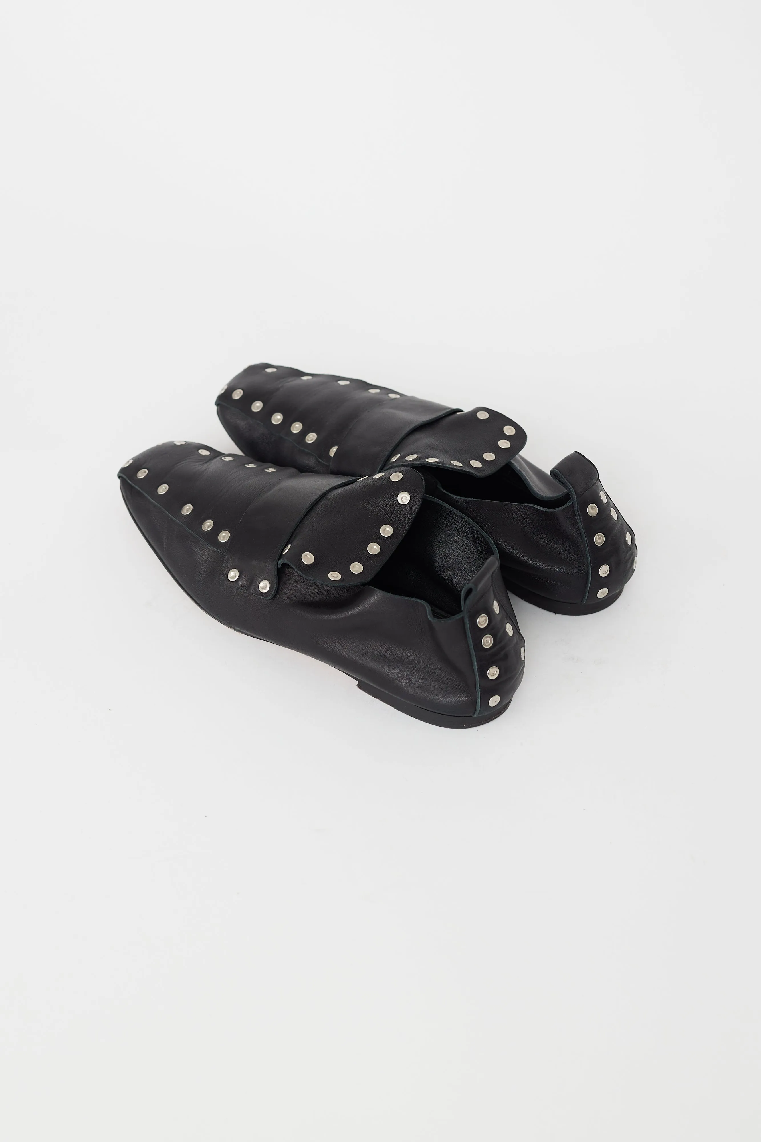 Black Leather Silver Studded Flat Loafer