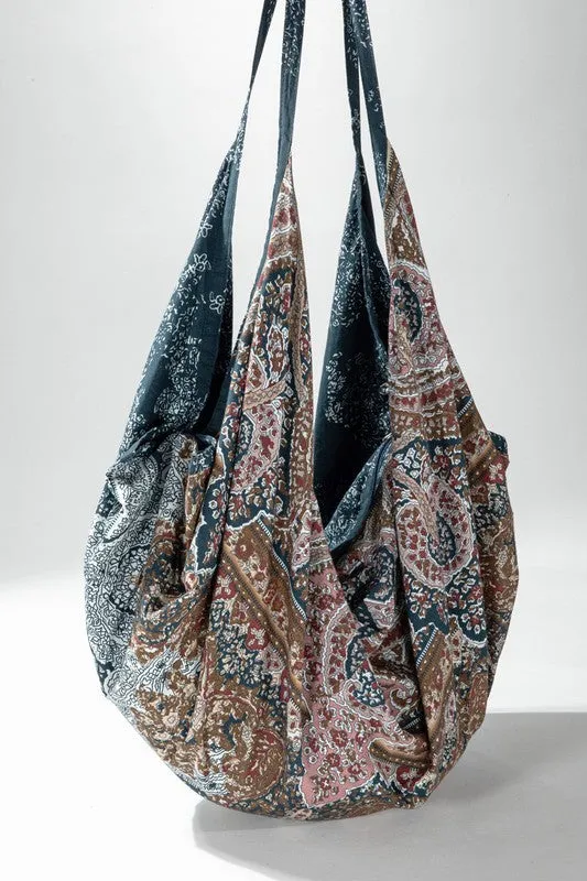 BOHO SLING BAG (BLUE/BURGUNDY PAISLEY)