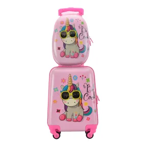BONTOUR 2 pcs kids' luggage set, backpack   trolley, scratch-resistant (Unicorn)