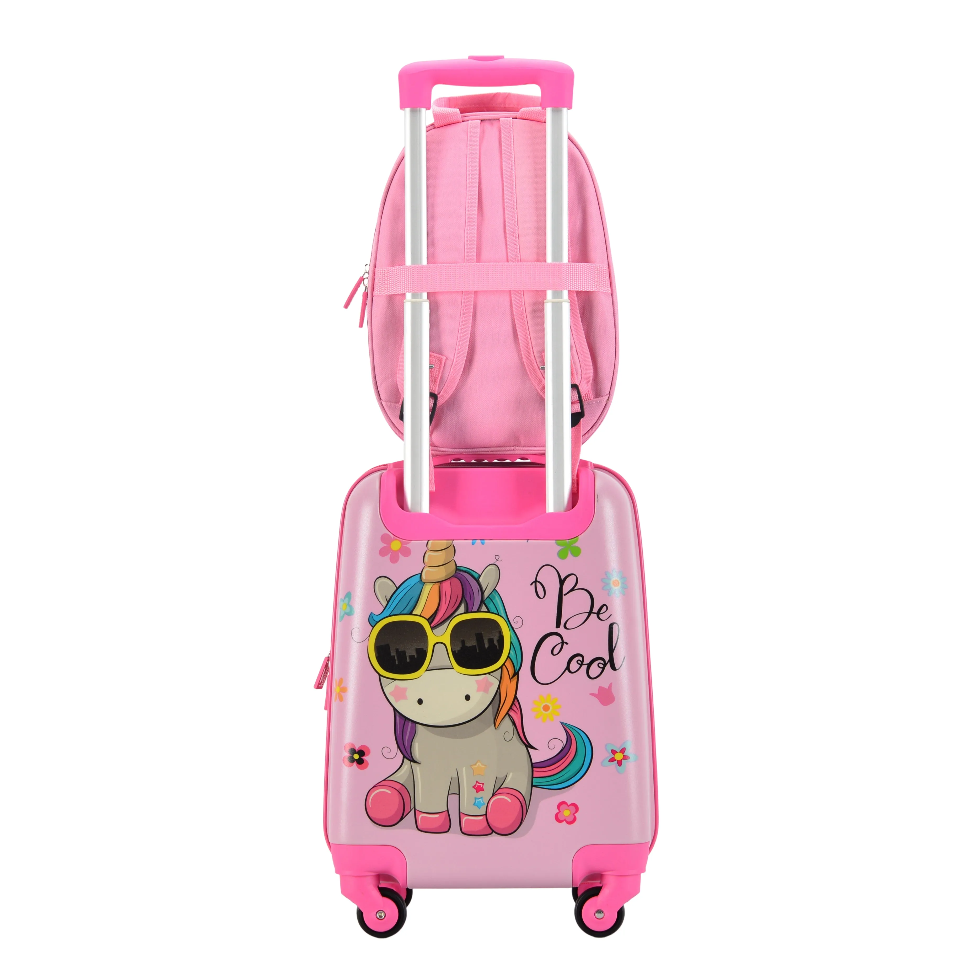 BONTOUR 2 pcs kids' luggage set, backpack   trolley, scratch-resistant (Unicorn)
