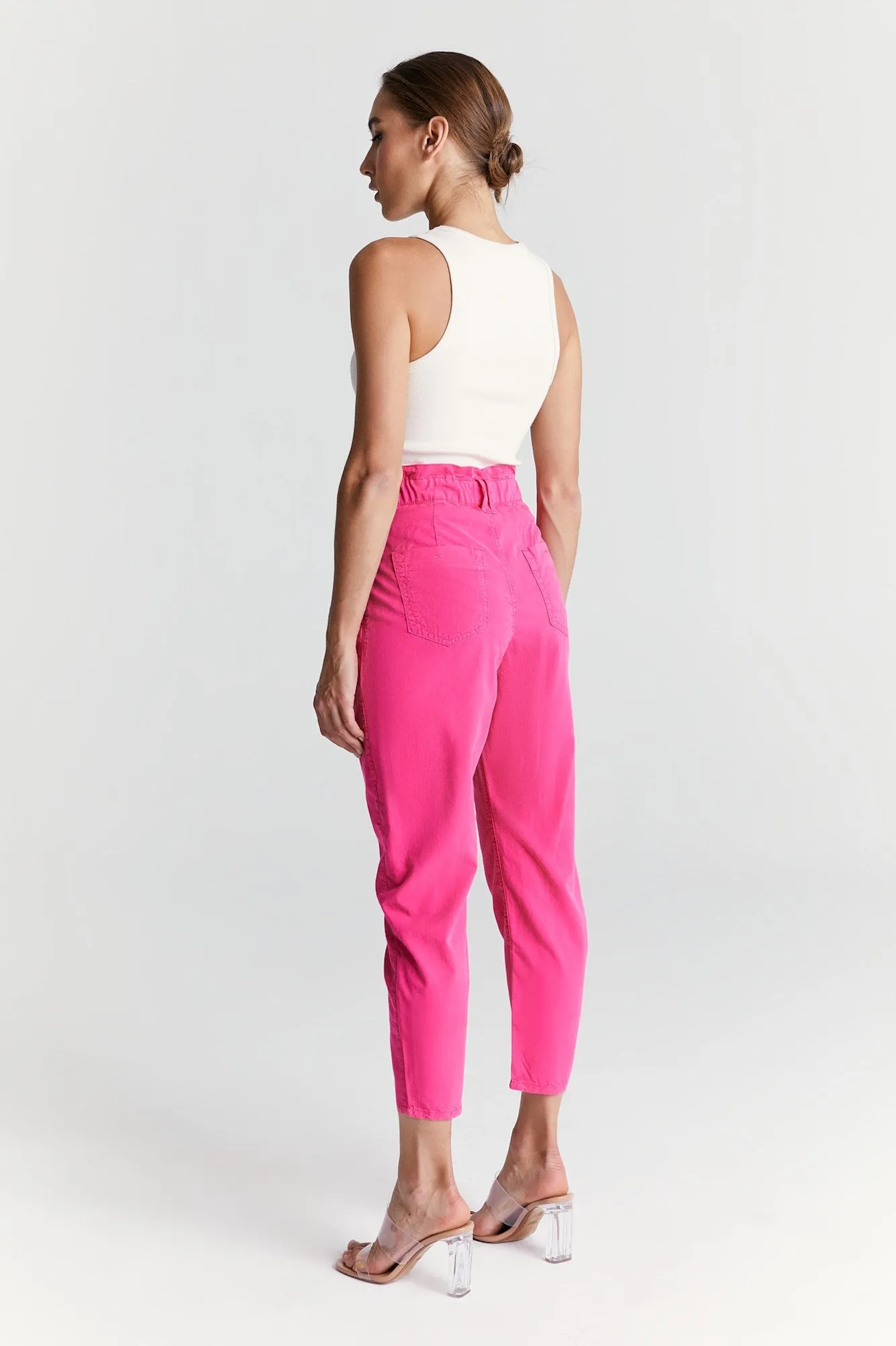 Camila - High Waist Slim Fit Paper Bag Pants - Pink