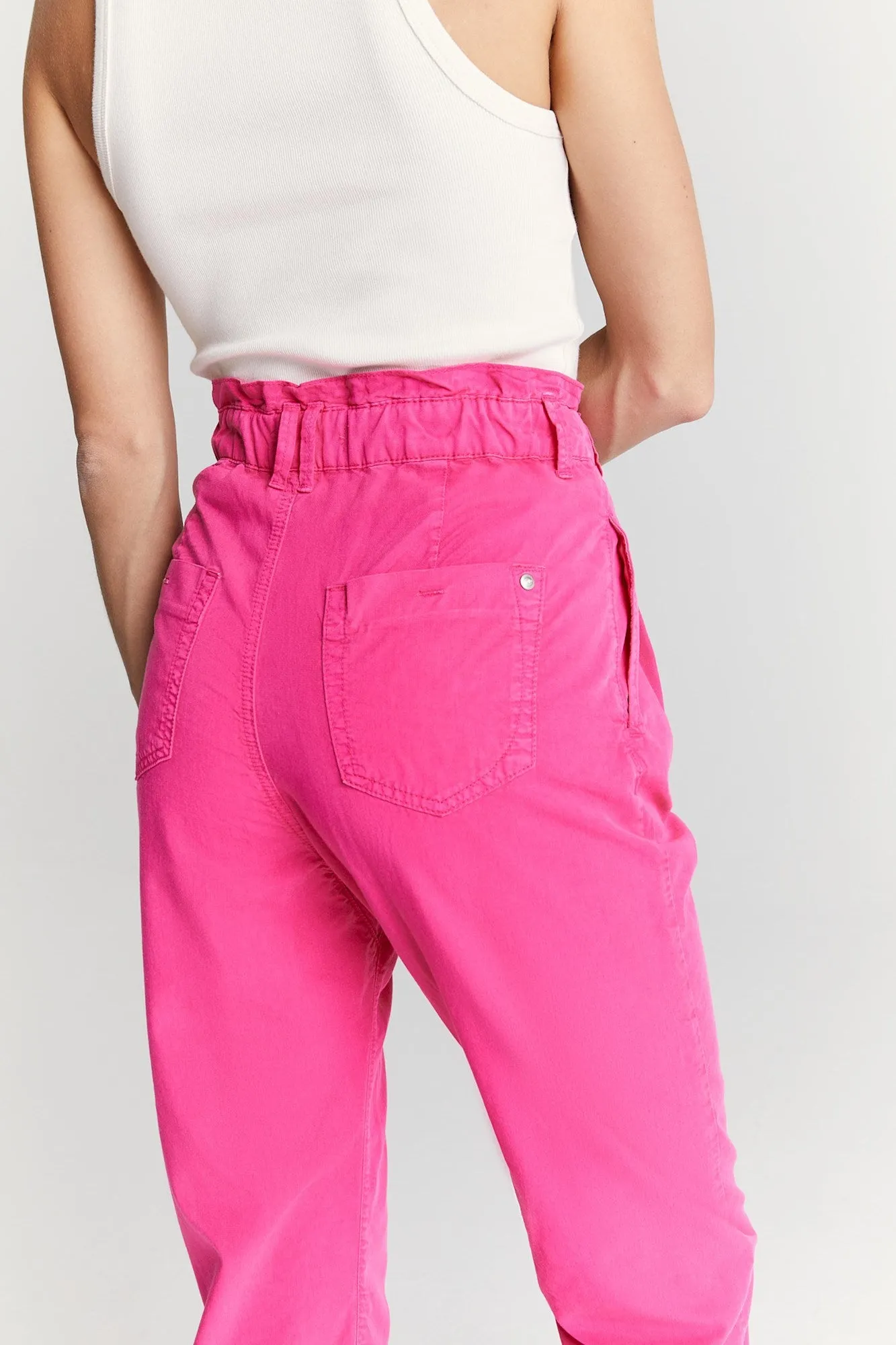 Camila - High Waist Slim Fit Paper Bag Pants - Pink