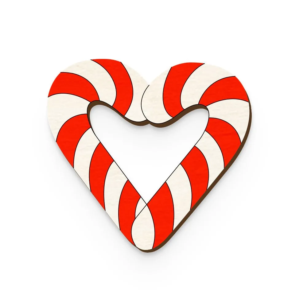 Candy Cane Heart Hand Painted Wooden Pin