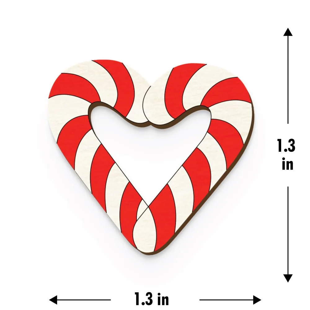 Candy Cane Heart Hand Painted Wooden Pin