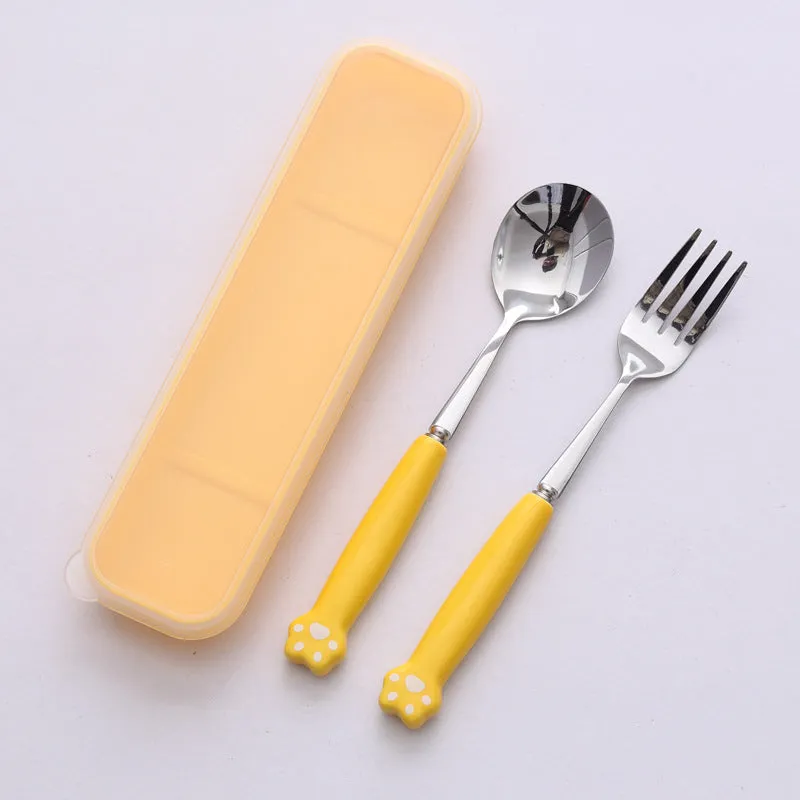 Cat's Paw Tableware Set Ceramic Stainless Steel Tableware Chopsticks Spoon Fork Portable Tableware Set