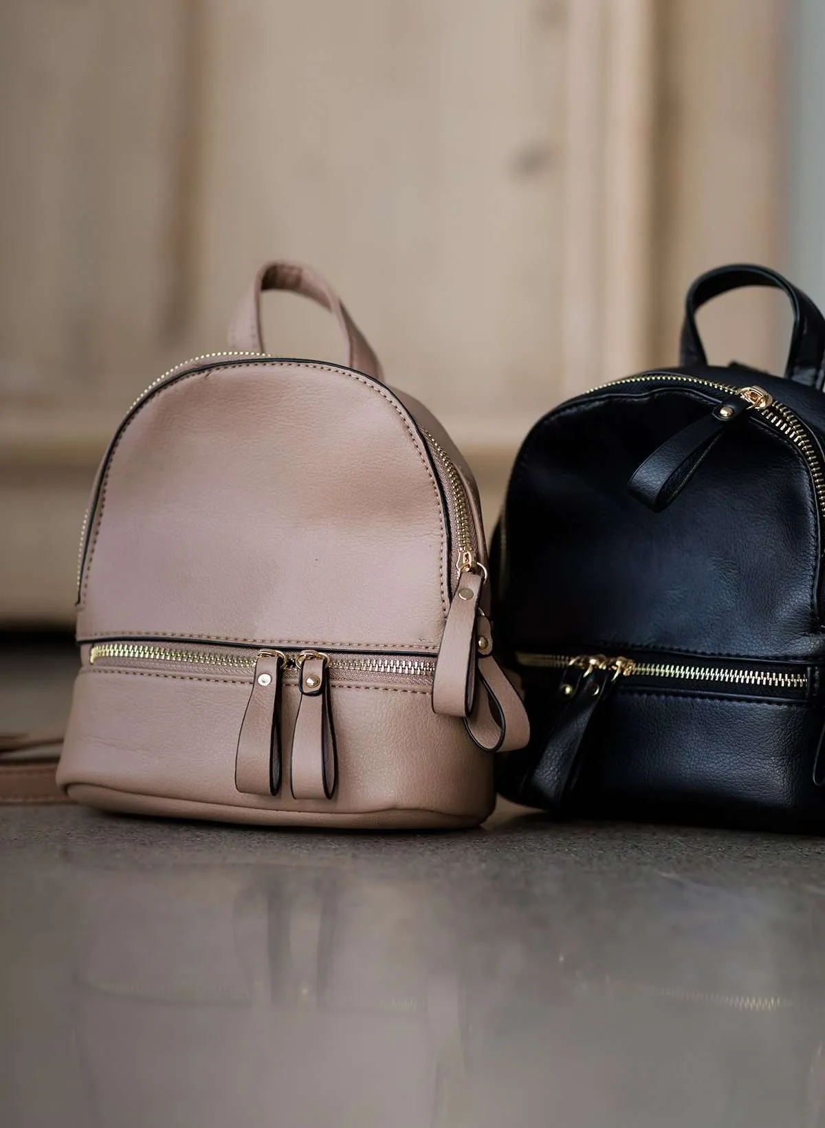 Compact Faux Leather Back Pack