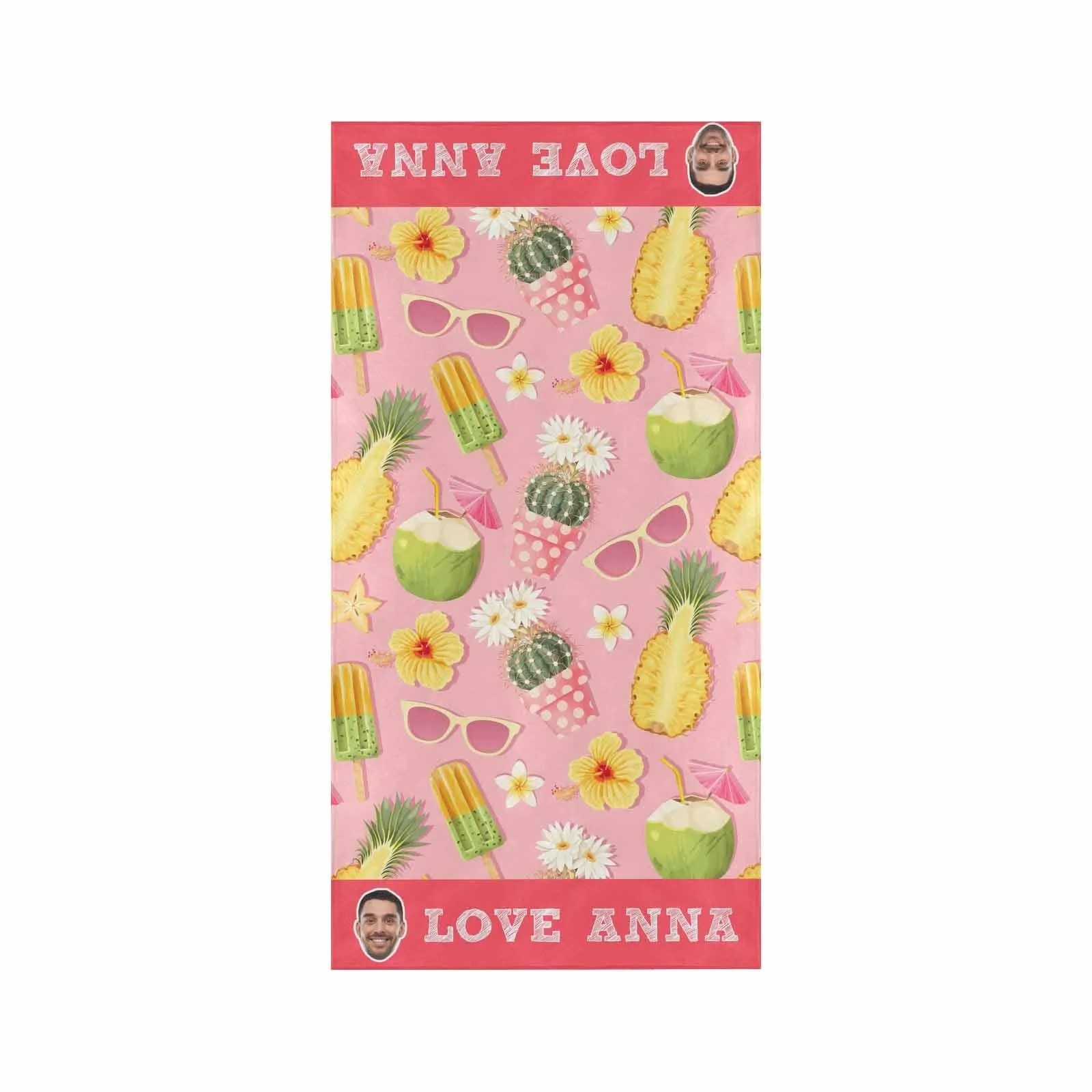 Custom Face & Name Fruits Flowers Beach Towel Quick-Dry, Sand-Free, Super Absorbent, Non-Fading, Beach&Bath Towel Beach Blanket Personalized Beach Towel Funny Selfie Gift