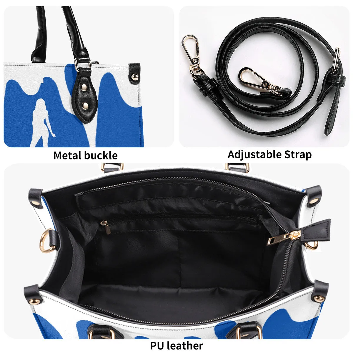 DRIP SF White Logo  & Blue Multiple Sizes Upgraded Luxury Women PU Leather Handbag