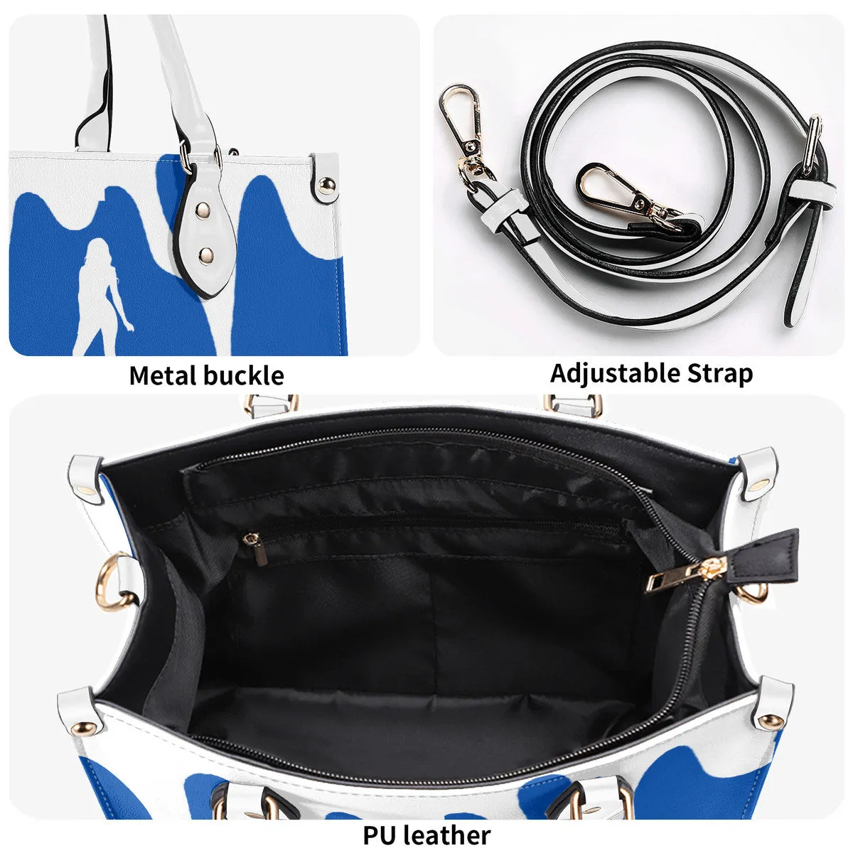 DRIP SF White Logo  & Blue Multiple Sizes Upgraded Luxury Women PU Leather Handbag