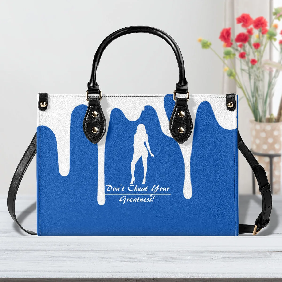 DRIP SF White Logo  & Blue Multiple Sizes Upgraded Luxury Women PU Leather Handbag