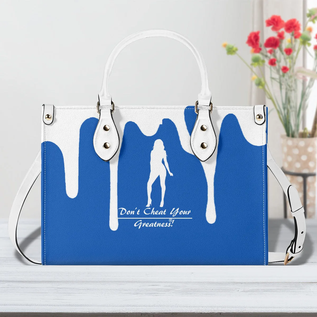 DRIP SF White Logo  & Blue Multiple Sizes Upgraded Luxury Women PU Leather Handbag