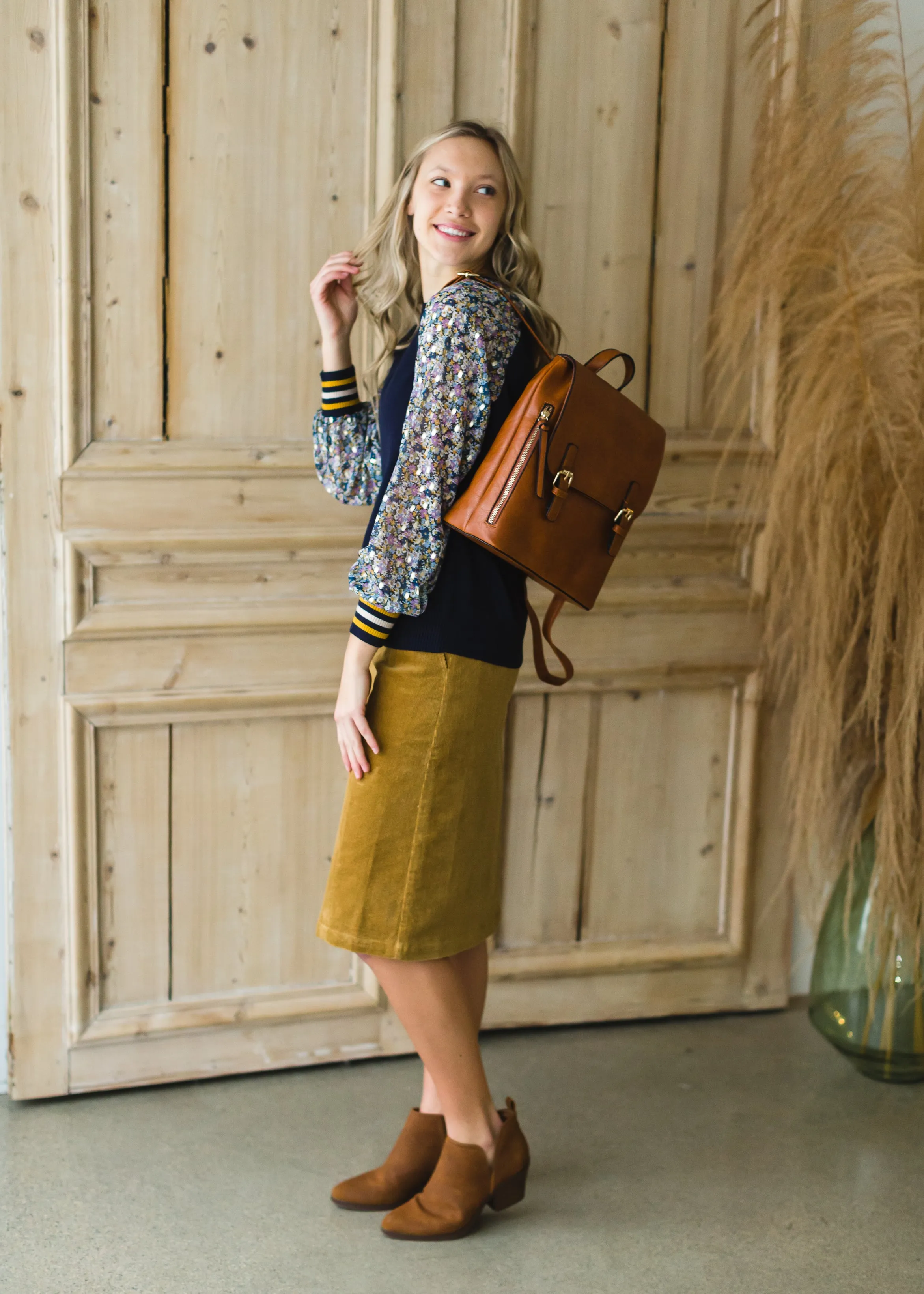 Faux Leather Double Buckle Backpack