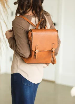 Faux Leather Double Buckle Backpack