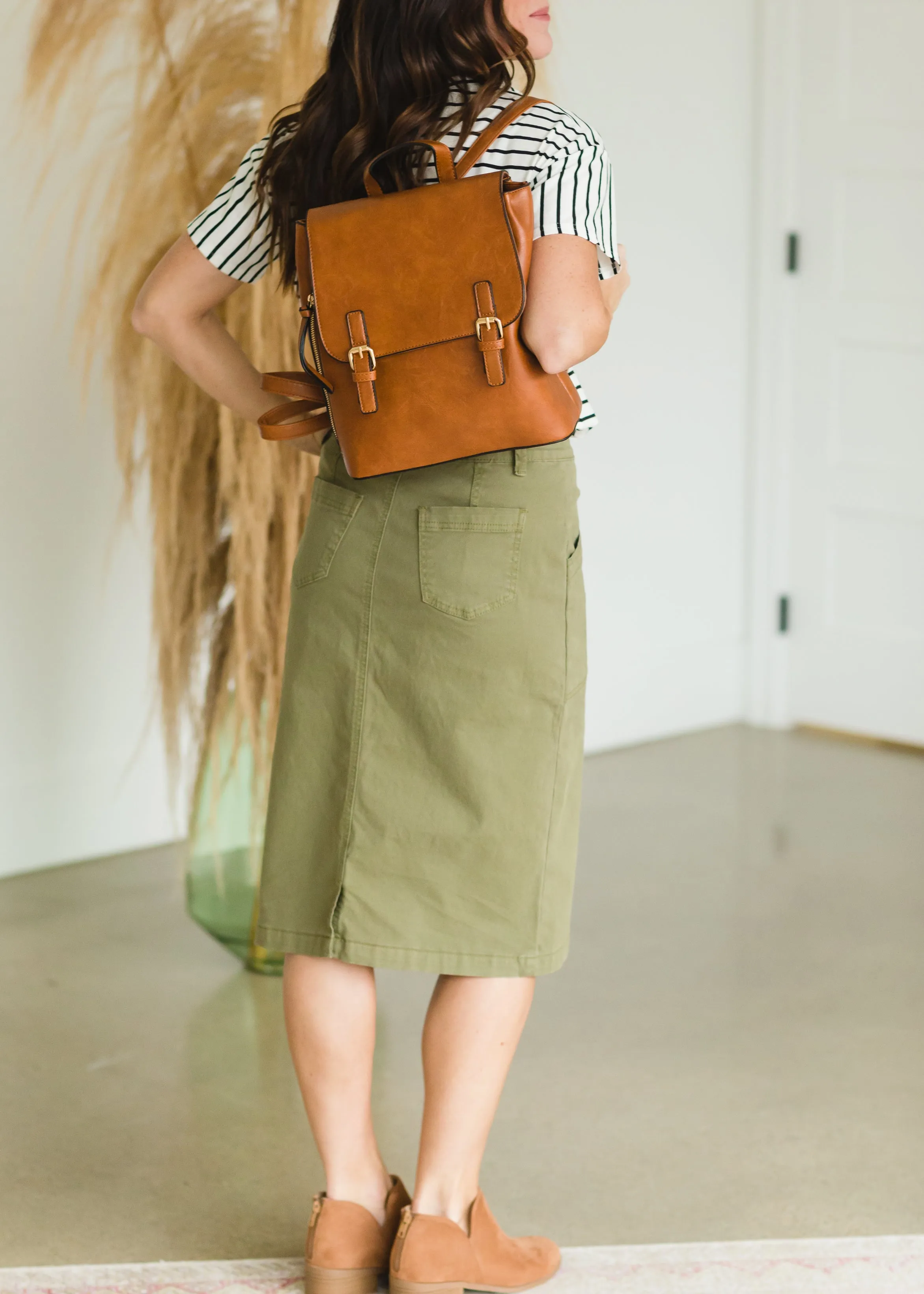 Faux Leather Double Buckle Backpack