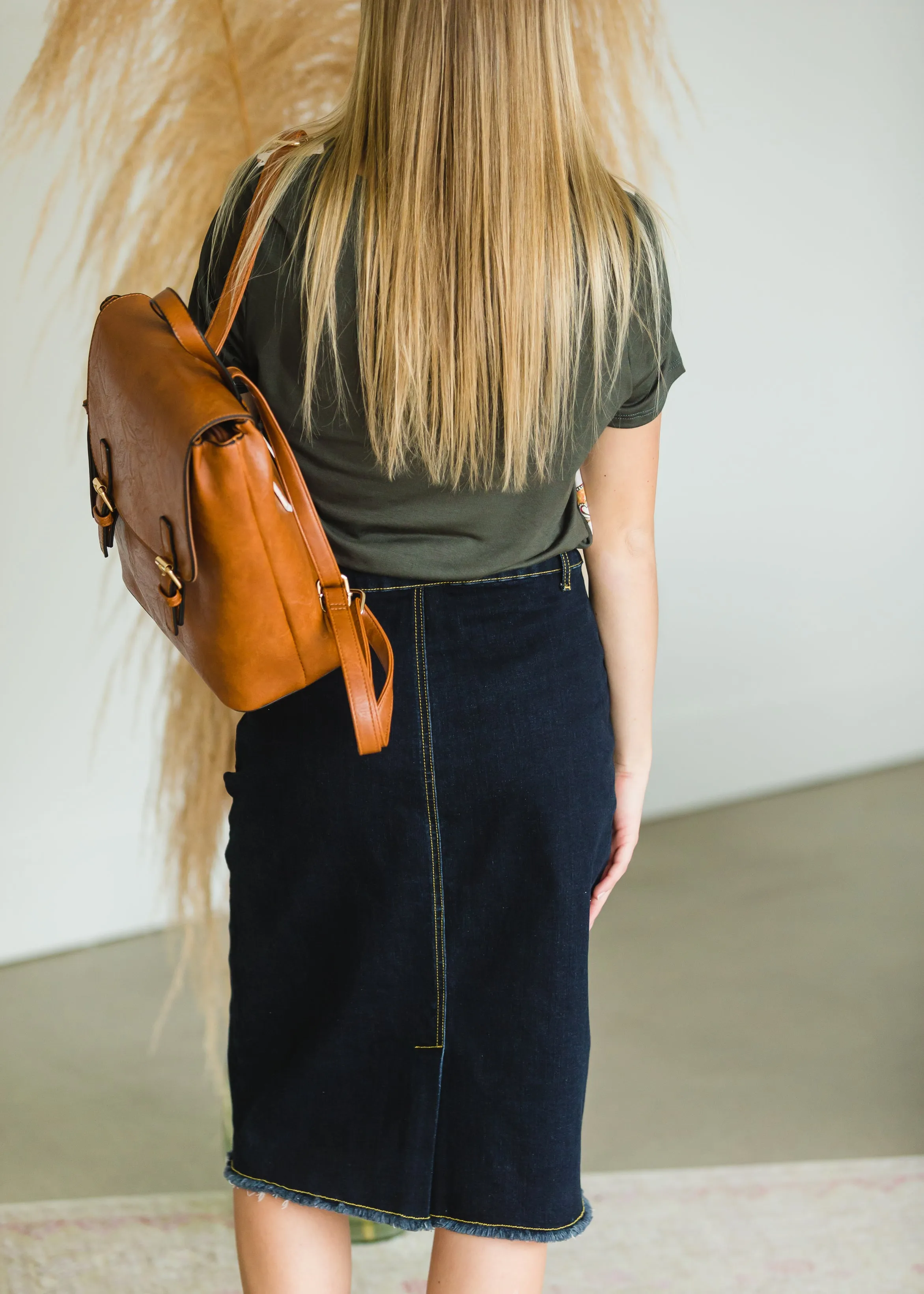 Faux Leather Double Buckle Backpack