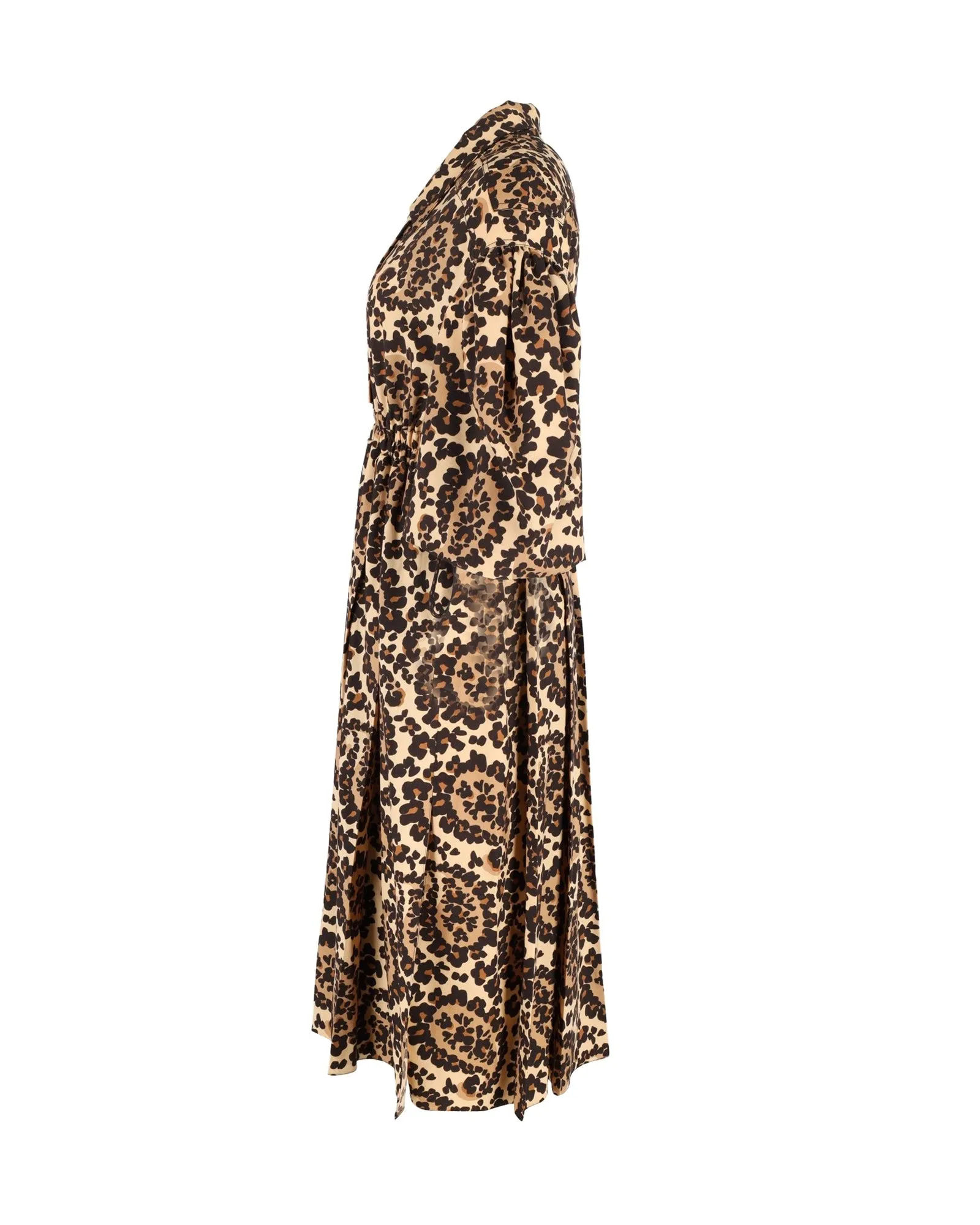 Fendi Leopard-Print V-Neck Midi Dress in Brown Polyester