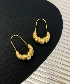 Fine Gold Metal Overgild Bull Horn Bag Hoop Earrings QJ043