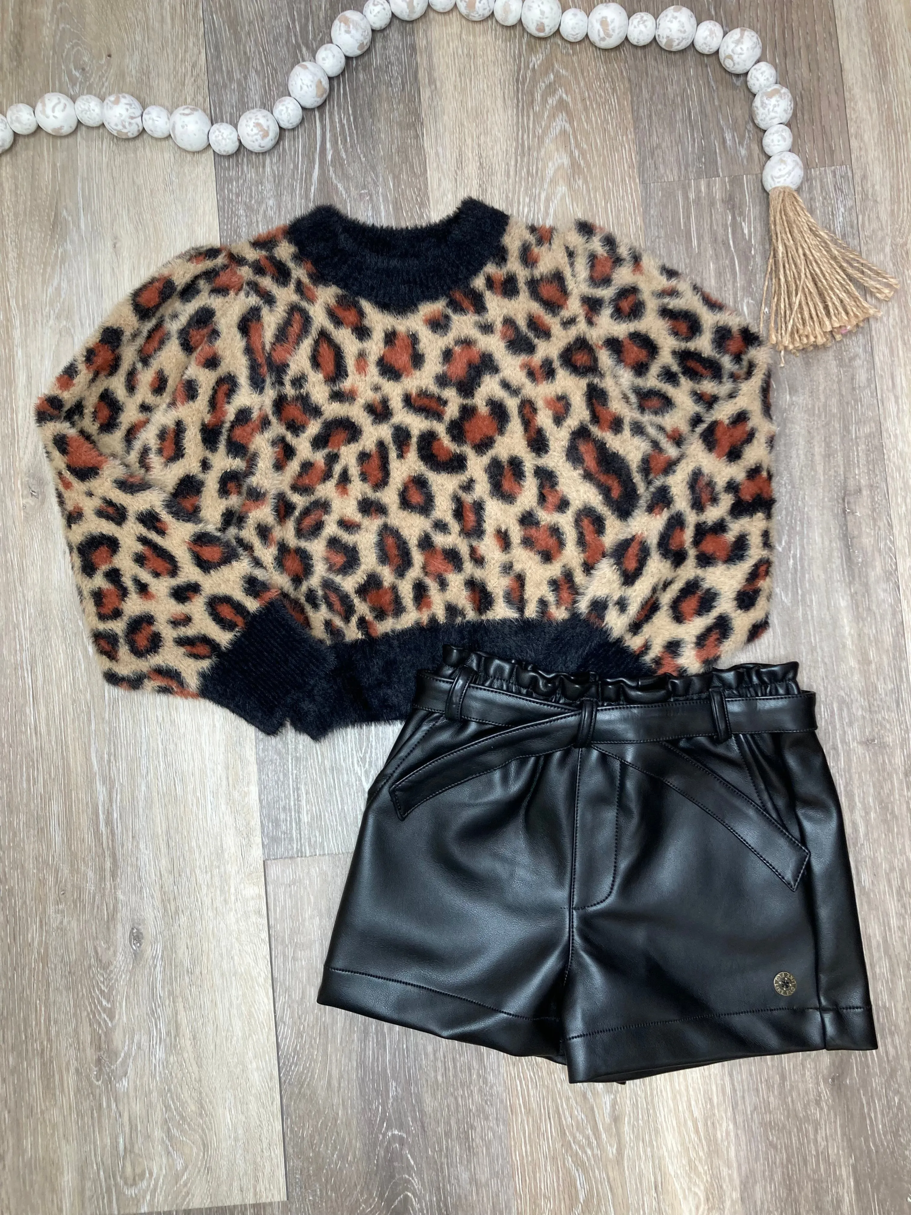 FLO Belted Black Faux Leather Shorts