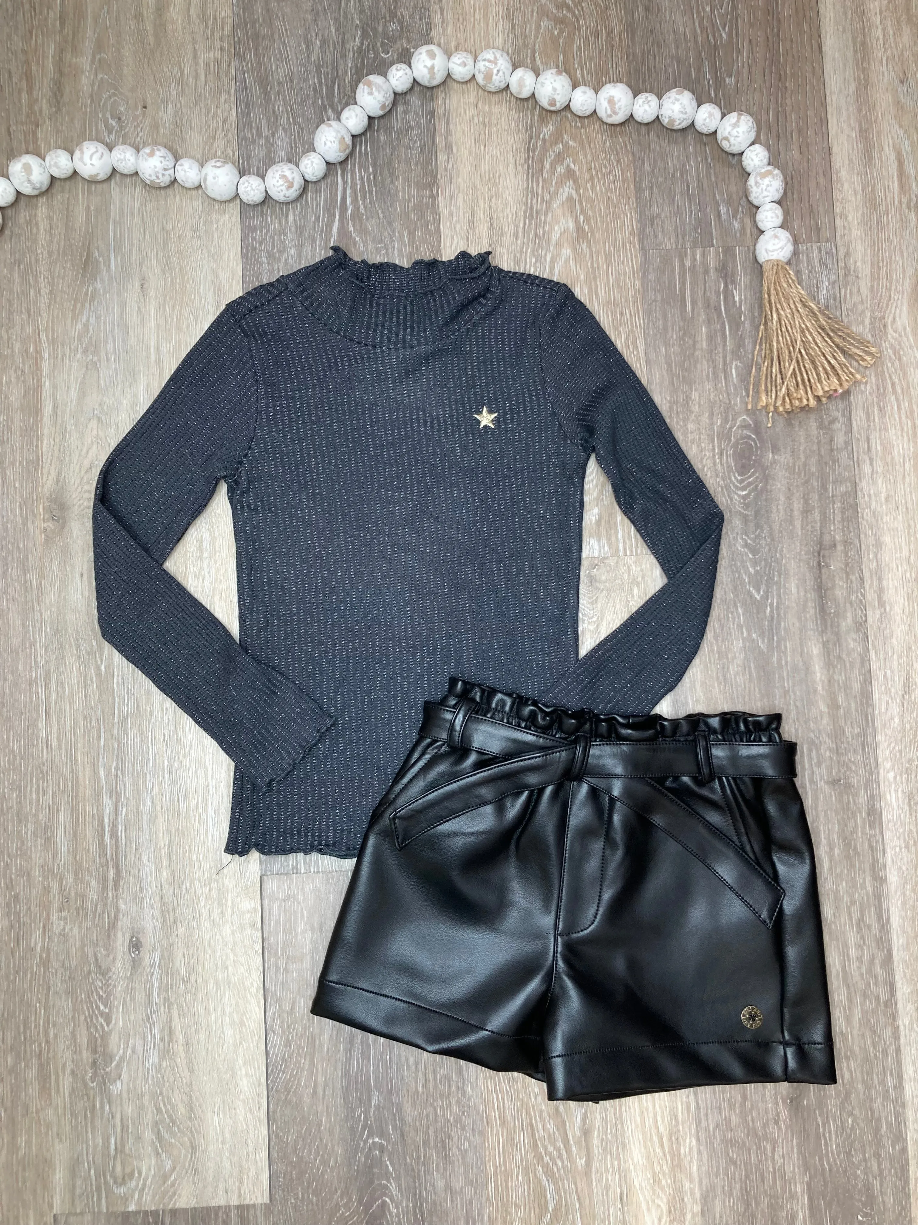 FLO Belted Black Faux Leather Shorts
