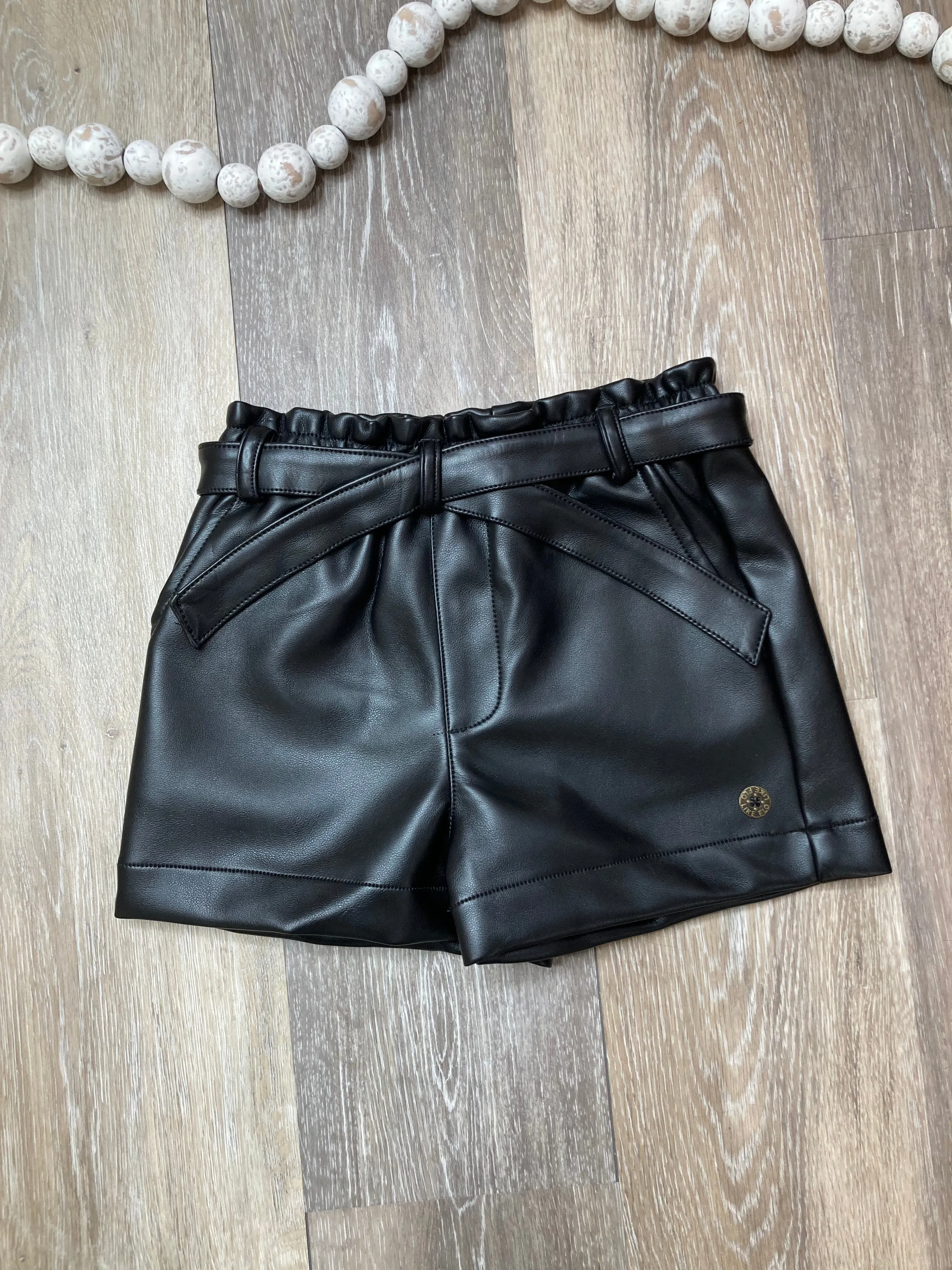 FLO Belted Black Faux Leather Shorts