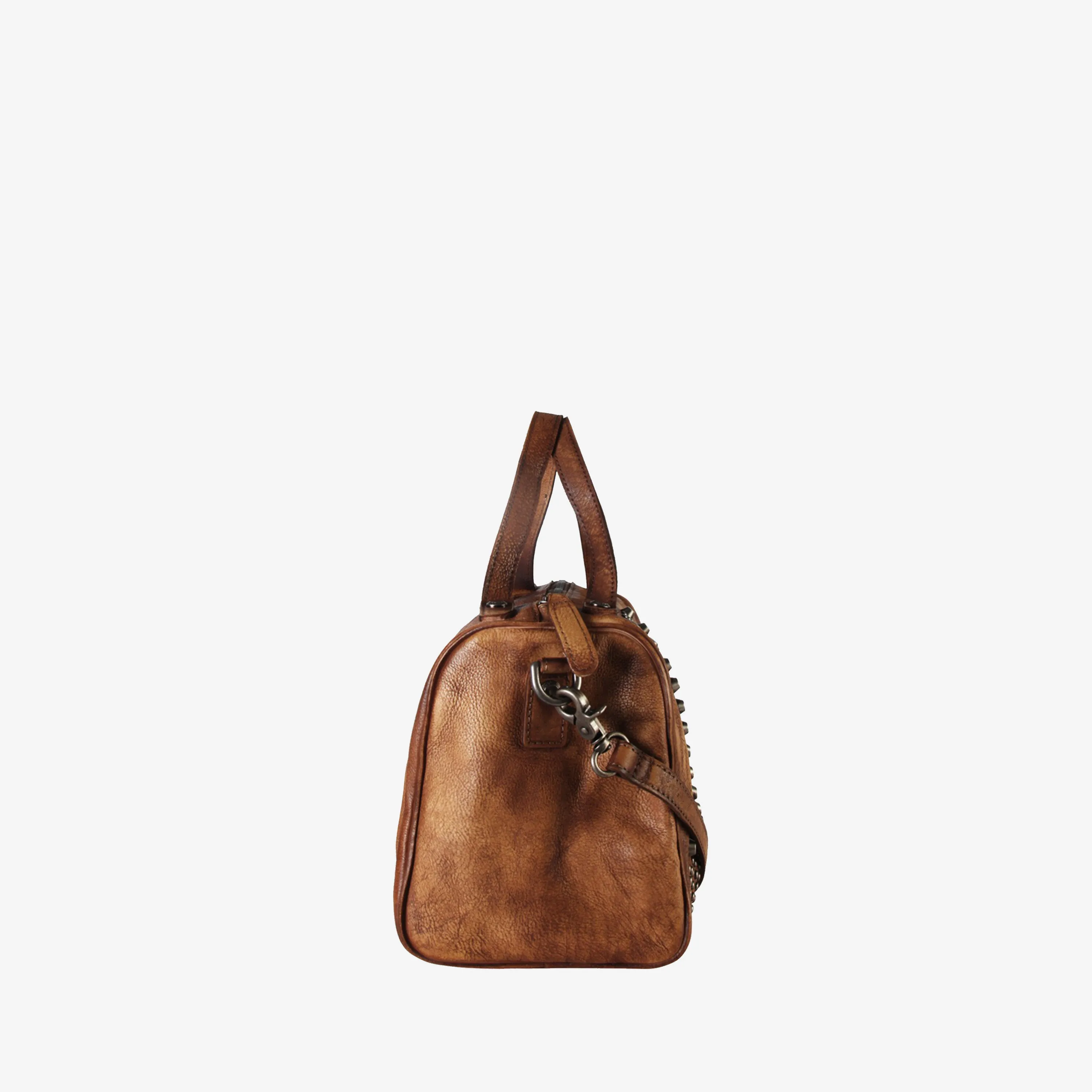 Genuine Leather Studded Front Decor Tote Handbag