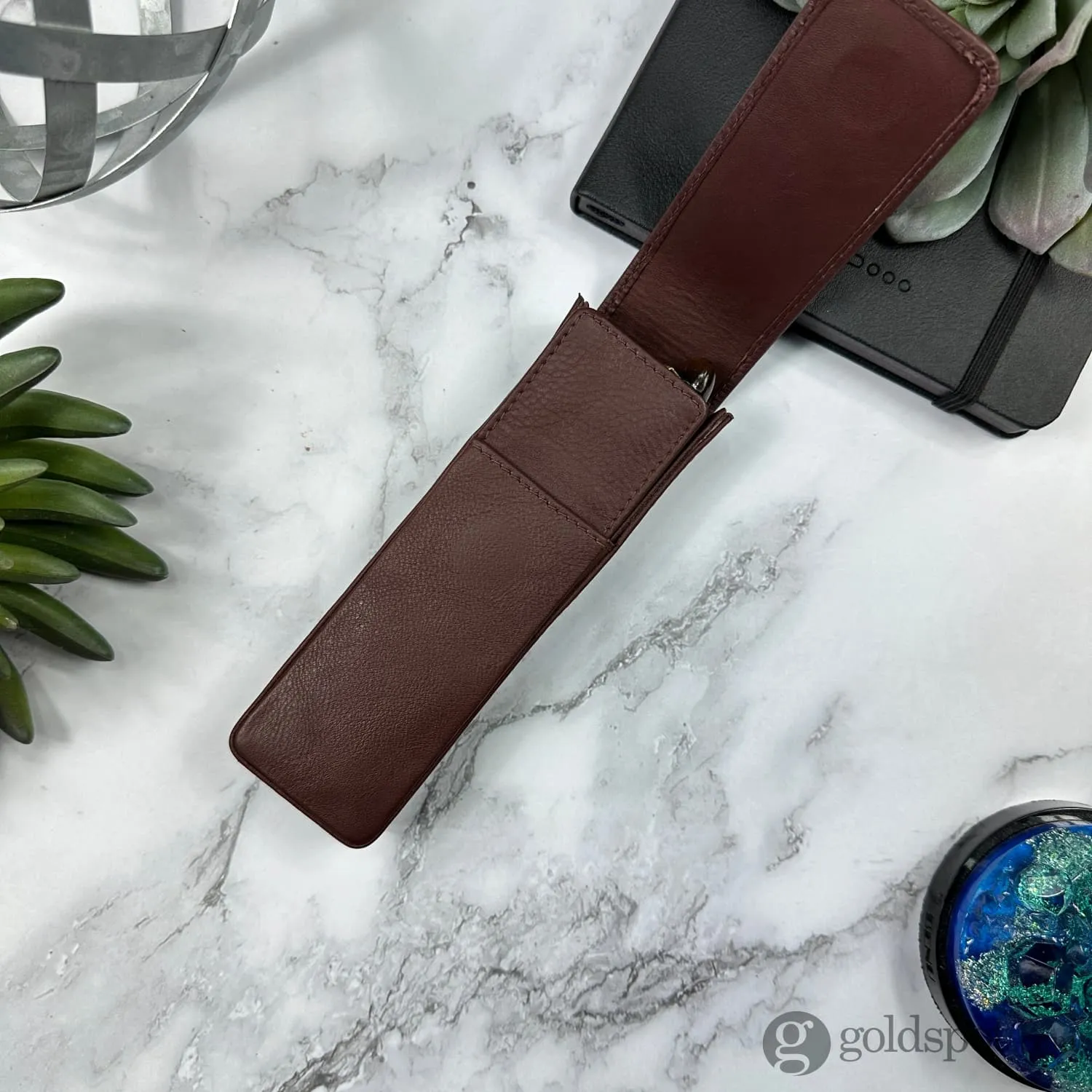 Girologio Double Magnetic Closure Pen Case in Antique Brown
