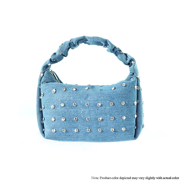 H-MUCCIA RHINESTONE STUDDED SCRUNCH HANDLE BAG