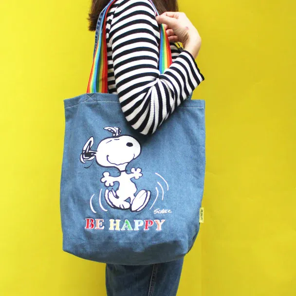 House of Disaster - Peanuts' Be Happy' Denim Tote Bag