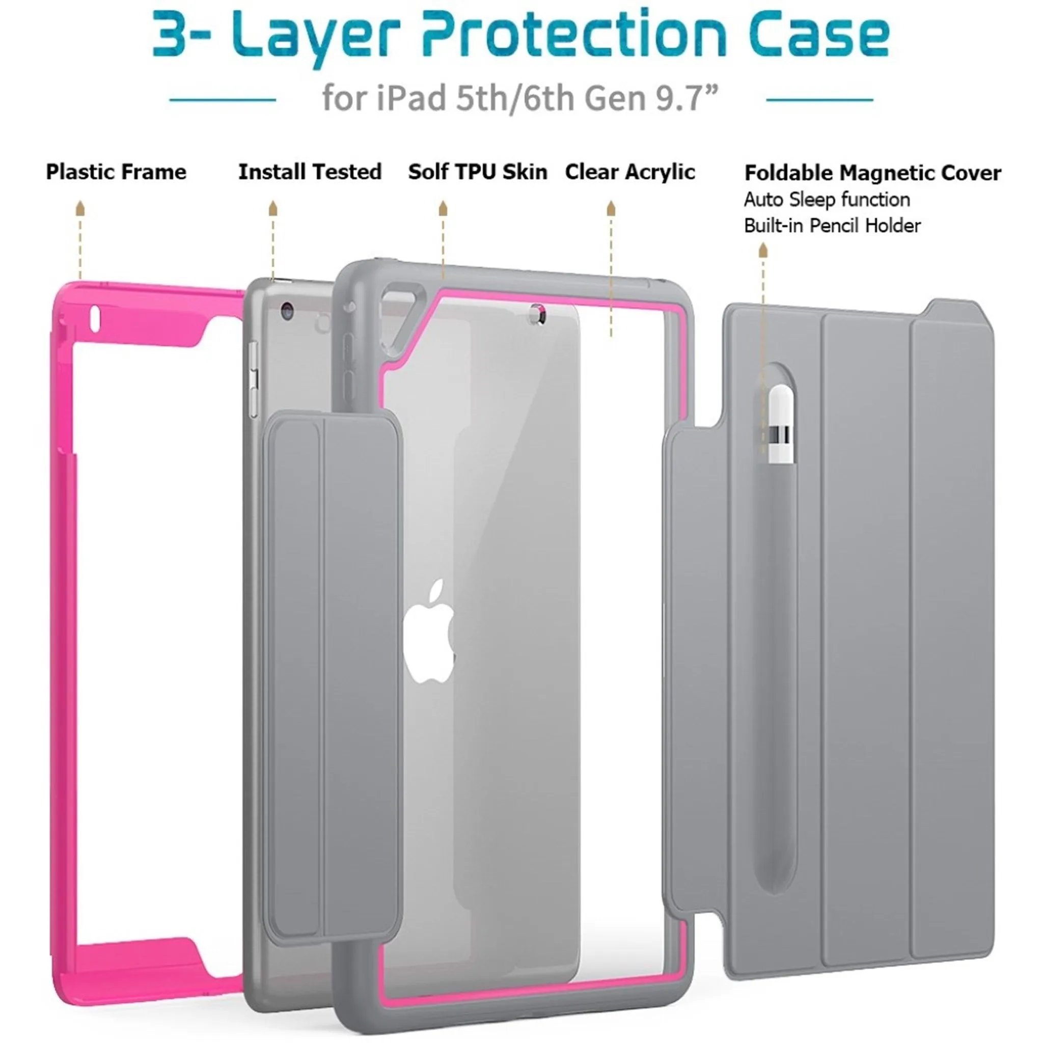 iPad (2018) elegant tri-fold case - Grey / Rose