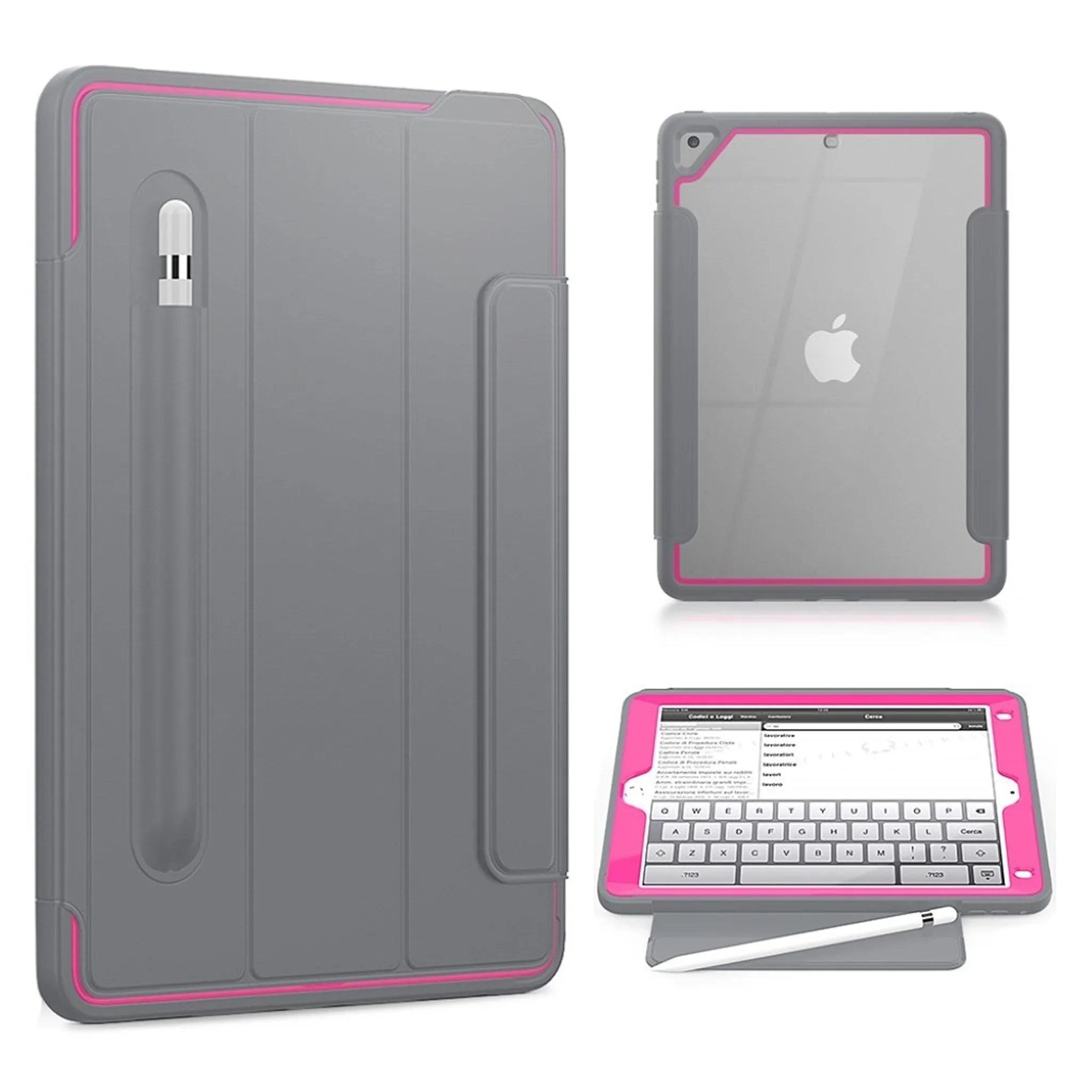 iPad (2018) elegant tri-fold case - Grey / Rose
