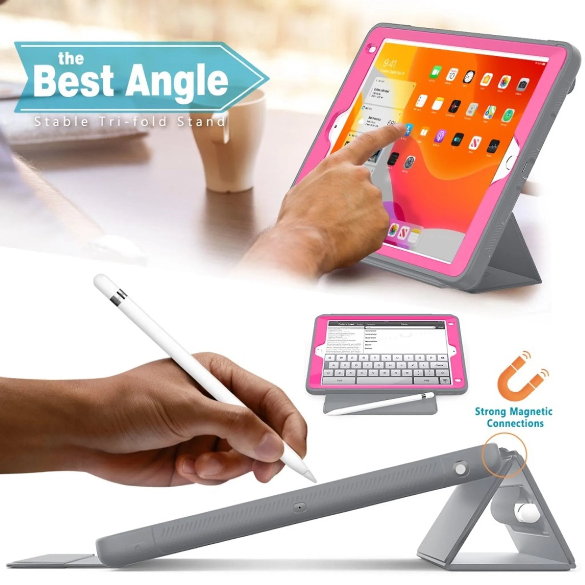 iPad (2018) elegant tri-fold case - Grey / Rose