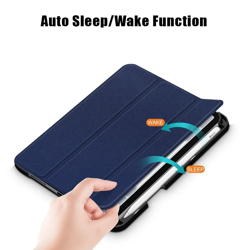 iPad Mini 6 (2021) slim tri-fold PU leather flip case with pen slot - Dark Blue