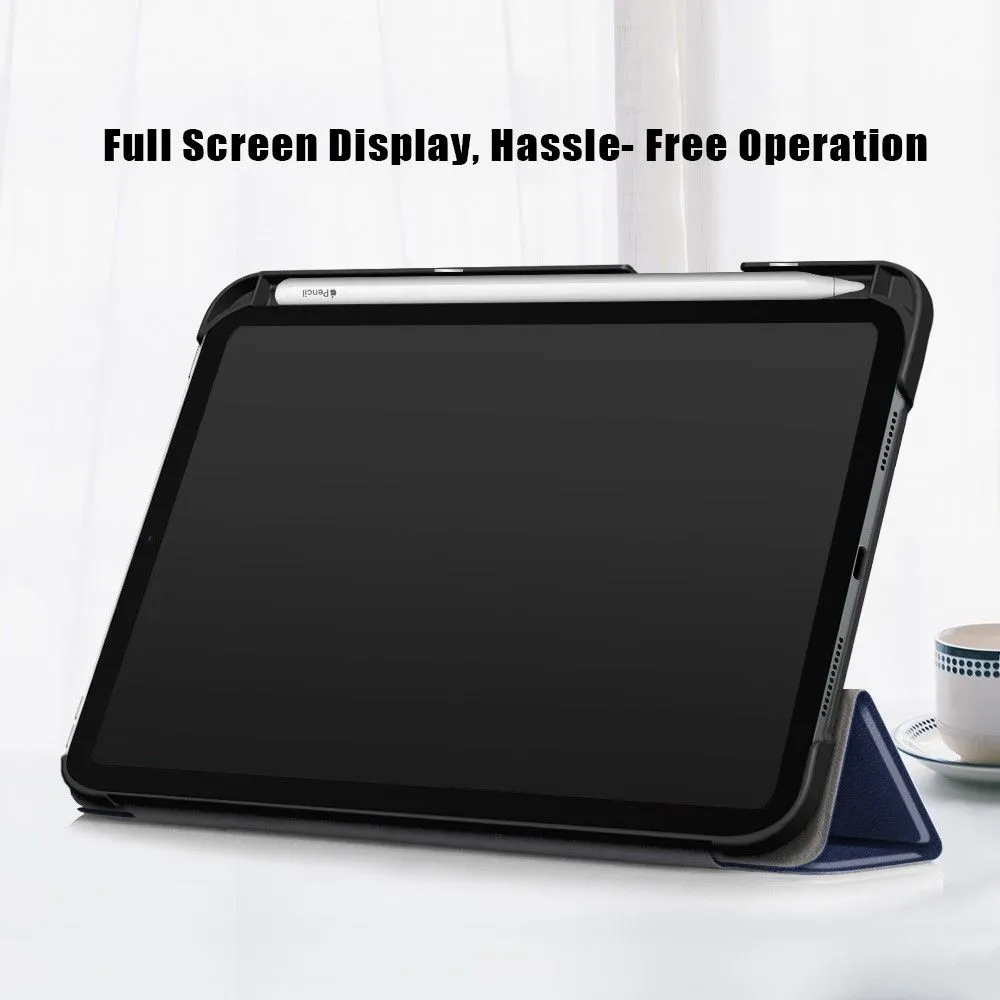 iPad Mini 6 (2021) slim tri-fold PU leather flip case with pen slot - Dark Blue