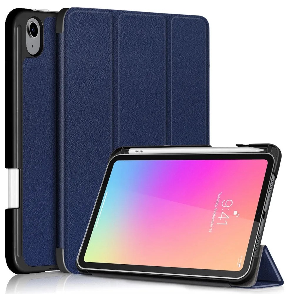 iPad Mini 6 (2021) slim tri-fold PU leather flip case with pen slot - Dark Blue