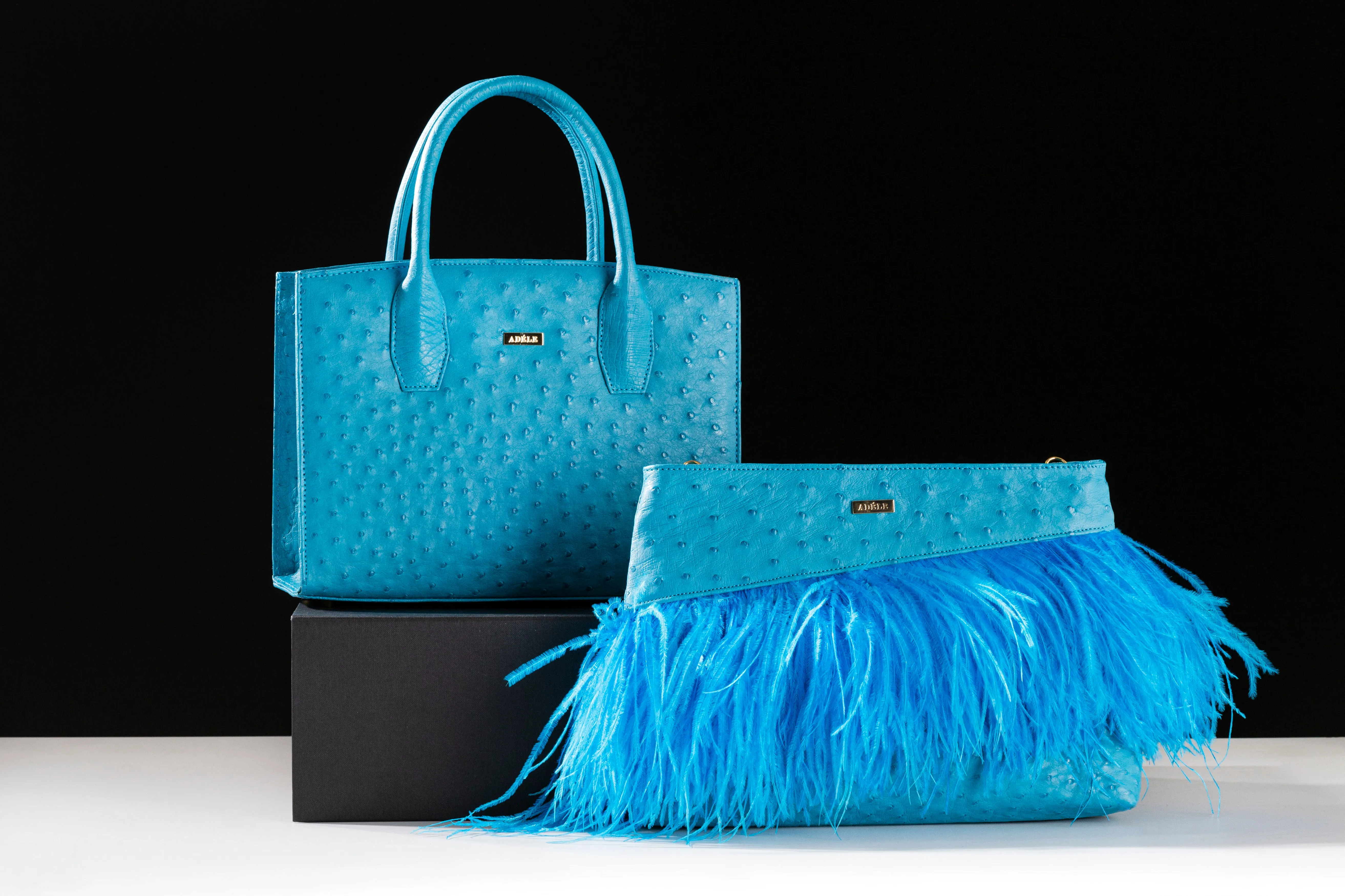 Lauren - Small top handle Turchese color (turquoise) ostrich leather tote bag