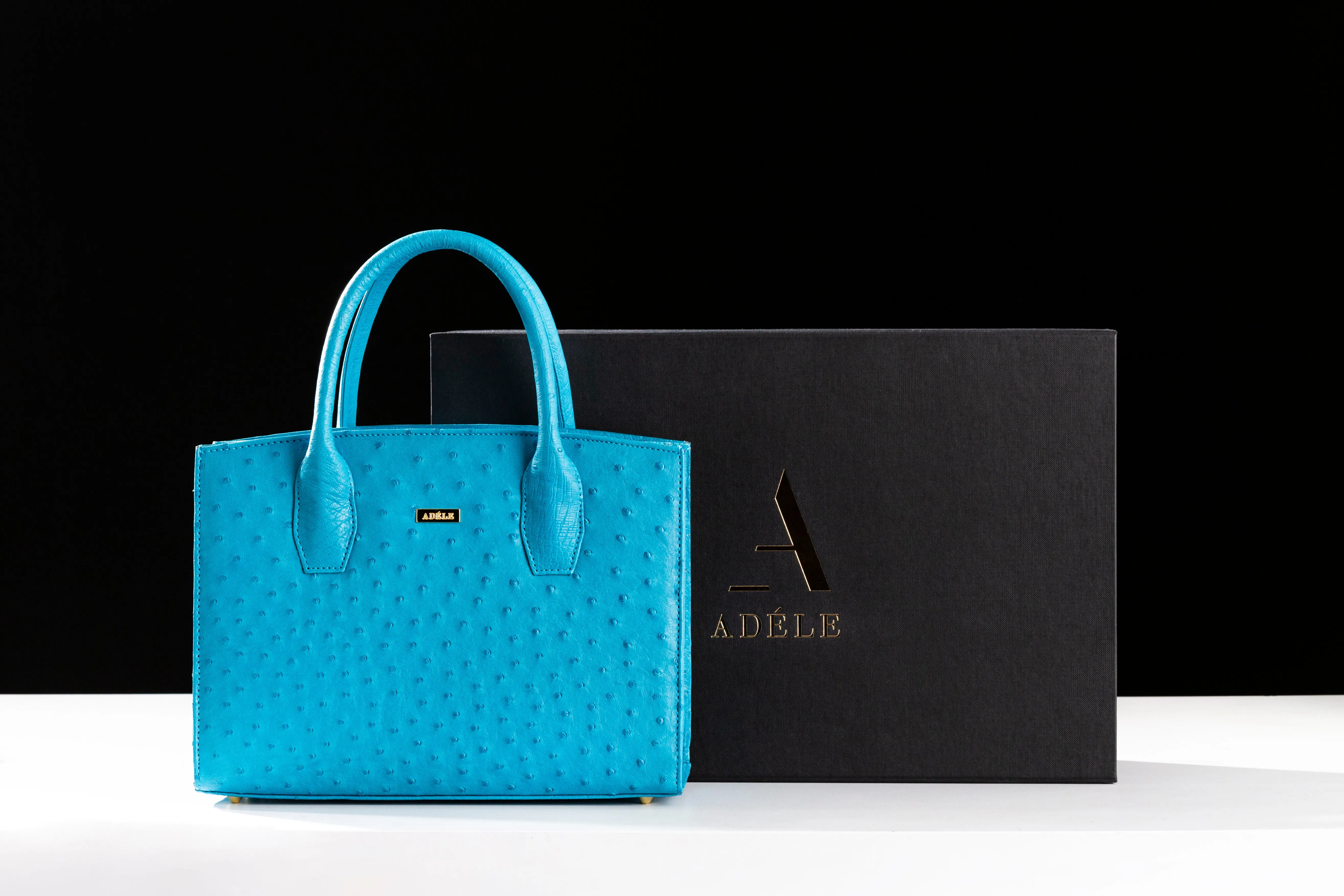Lauren - Small top handle Turchese color (turquoise) ostrich leather tote bag