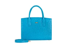 Lauren - Small top handle Turchese color (turquoise) ostrich leather tote bag