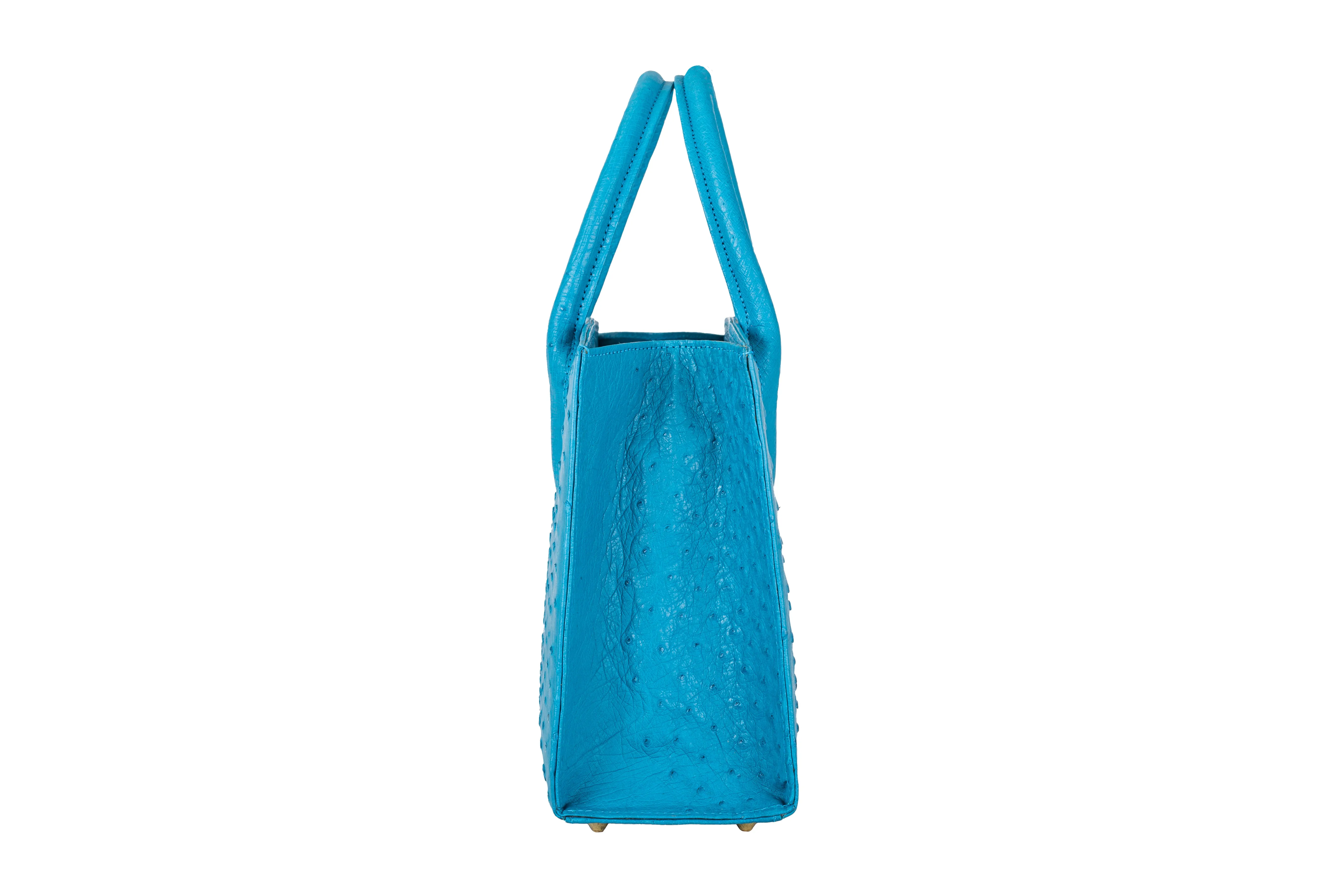 Lauren - Small top handle Turchese color (turquoise) ostrich leather tote bag