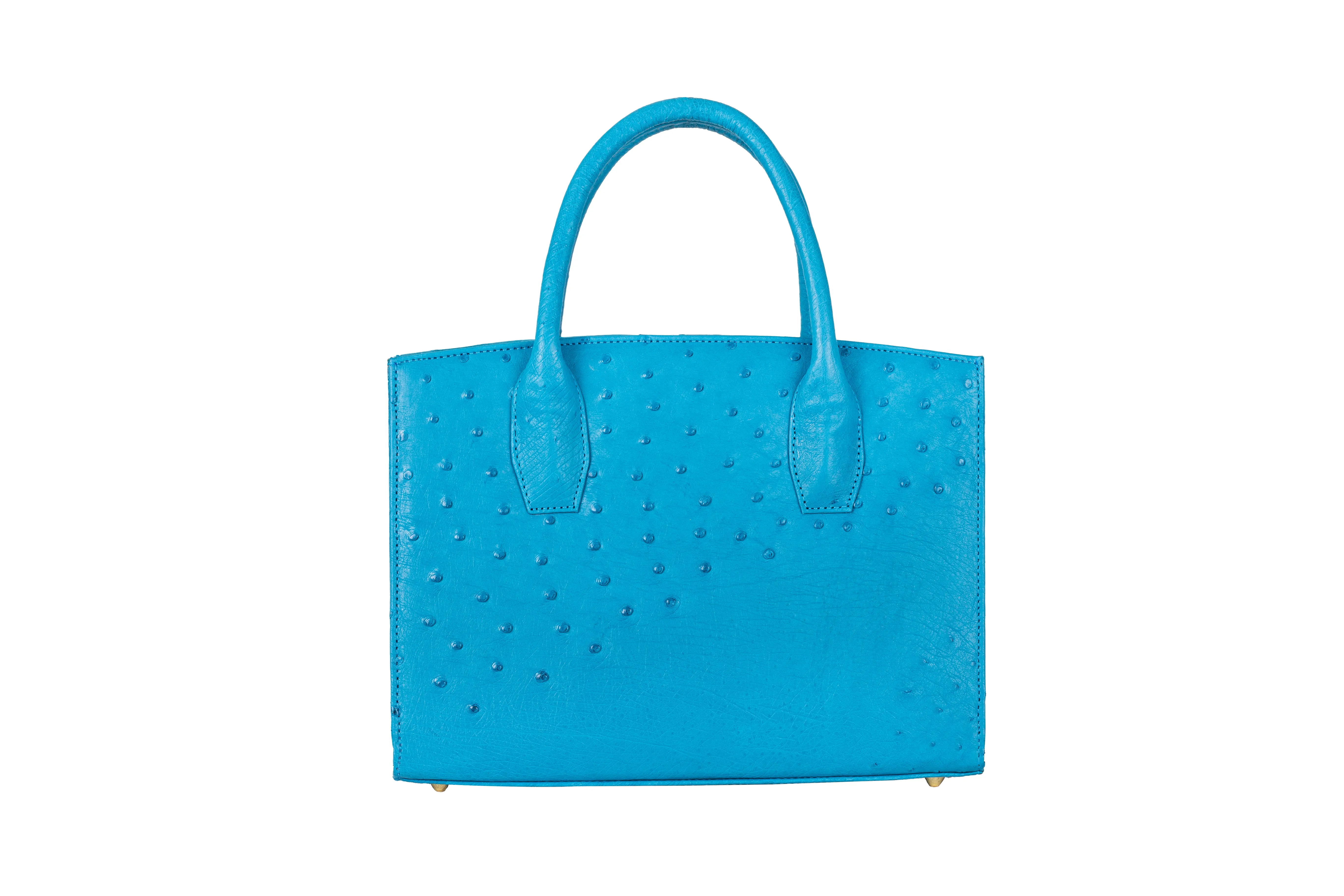 Lauren - Small top handle Turchese color (turquoise) ostrich leather tote bag