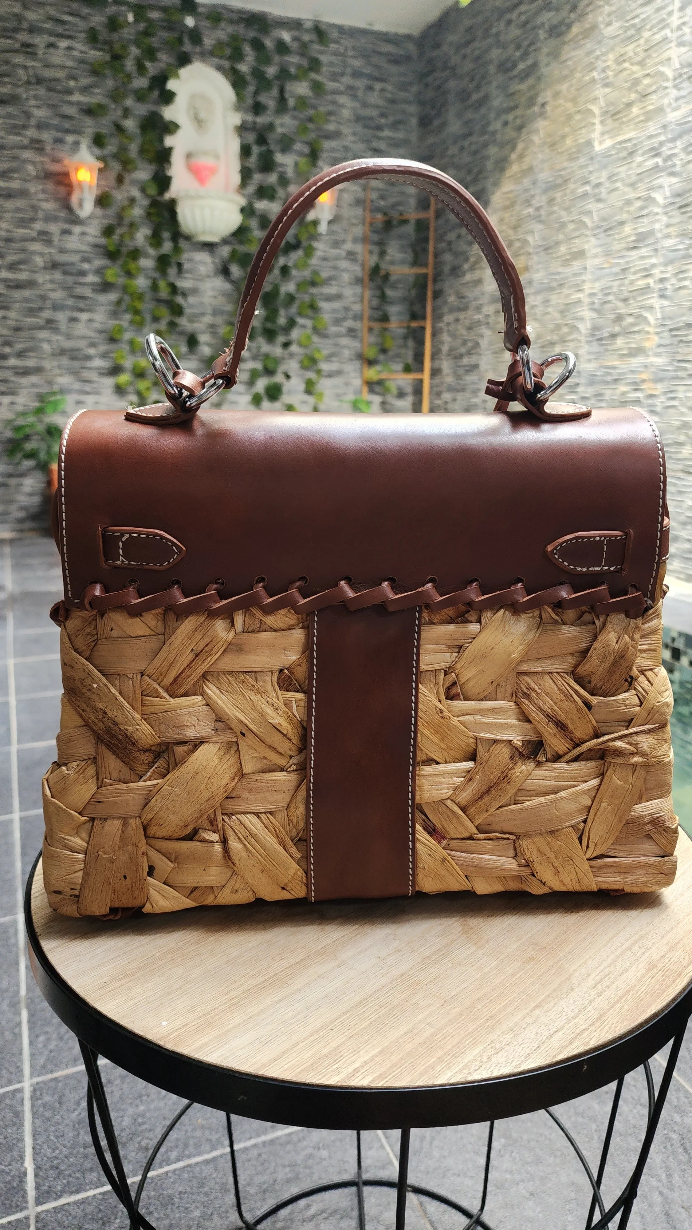 New design - Handmade woven hyacinth bag, Medium size (32cm)