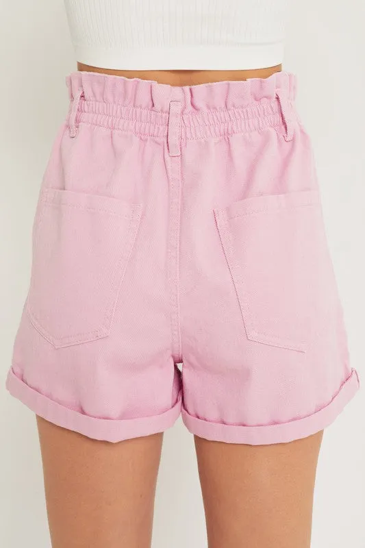 Paper Bag Waist Denim Shorts