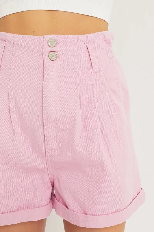 Paper Bag Waist Denim Shorts